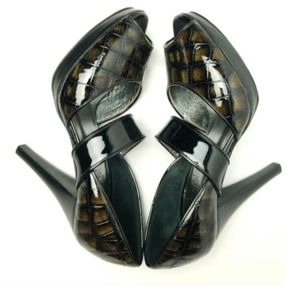 LAUREL Shoes - Laurel Exotic croc Skin Slingback Platform Peep Toe Heels EU 37